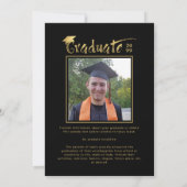 Modern Zwart Goud Brushstroke Afstuderen 2 foto's Aankondiging (Achterkant)