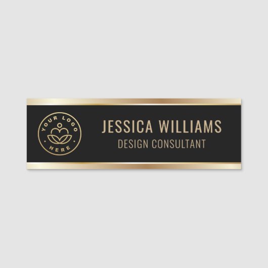 Modern Zwart Goud Business Logo Naamplaatje (Voorkant)