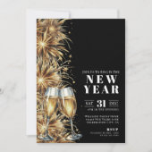 Modern Zwart Goud Champagne Oudejaarsavond Party Kaart (Voorkant)