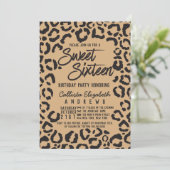 Modern Zwart Goud Cheetah Leopard Sweet 16 Kaart (Staand voorkant)