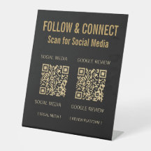 Modern Zwart Goud Dubbel QR Social Media & Review