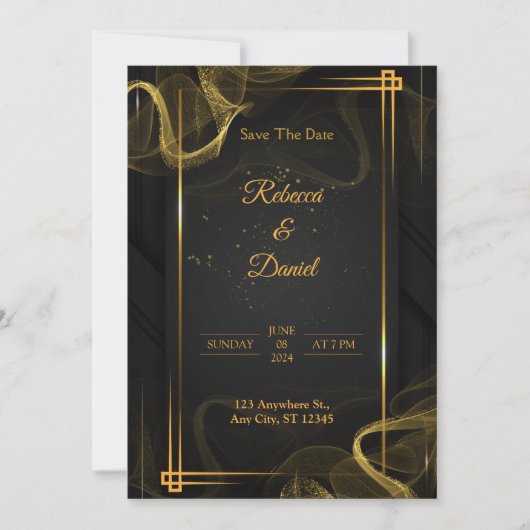 Modern Zwart & Goud Elegant Bruiloft Save The Date Bedankkaart (Voorkant)