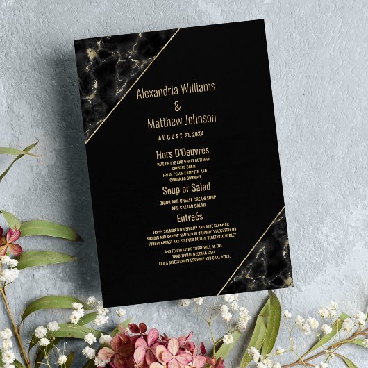 Modern zwart goud elegant marmer Wedding Menu