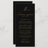 Modern Zwart Goud Elegant Script Bruiloft Menu (Voorkant / Achterkant)