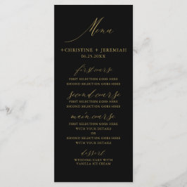 Modern Zwart Goud Elegant Script Bruiloft Menu