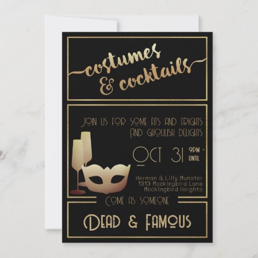 Modern Zwart Goud Elegant Volwassen Halloween Part Kaart (Voorkant)