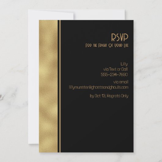 Modern Zwart Goud Elegant Volwassen Halloween Part Kaart (Achterkant)