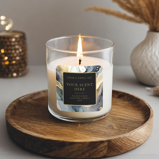 Modern Zwart Goud Elegant Waterverf Candle Label