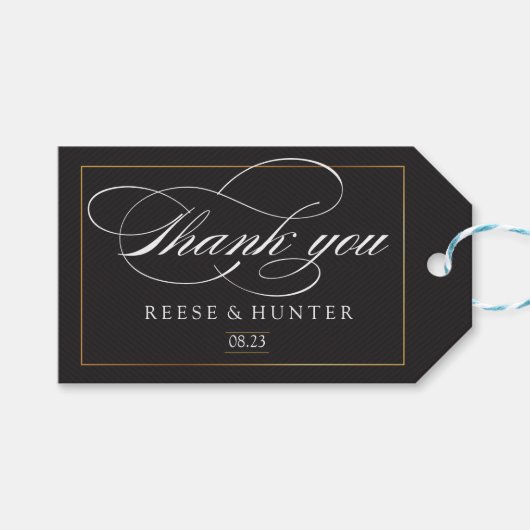 Modern zwart goud elegante bruiloft dank u cadeaulabel (Voorkant (Horizontaal))