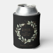 Modern Zwart Goud Eucalyptus Krans Bruiloft Blikjeskoeler (Blikje Voorkant)