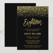 Modern Zwart Goud Faux Glitter 18e Verjaardag Kaart (Voorkant / Achterkant)