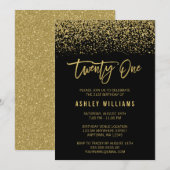Modern Zwart Goud Faux Glitter 21e Verjaardag Kaart (Voorkant / Achterkant)