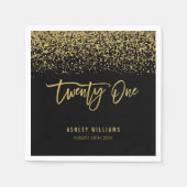 Modern Zwart Goud Faux Glitter 21e Verjaardag Servet (Voorkant)