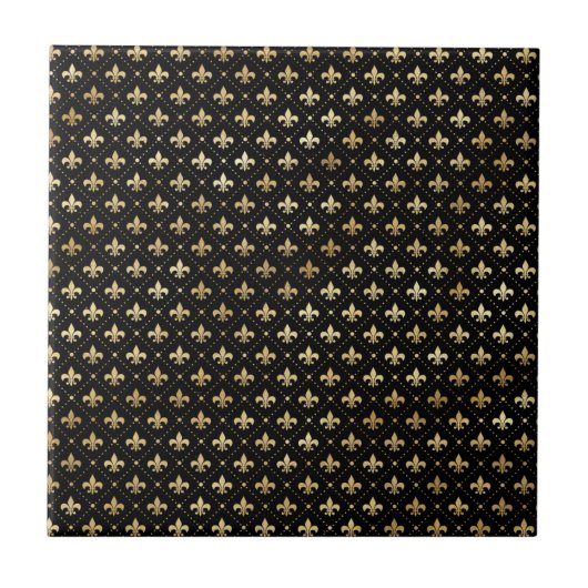 Modern zwart goud Fleur de Lis illustratie Tegeltje (Voorkant)