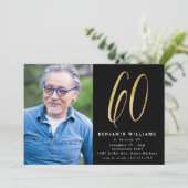 Modern Zwart & Goud Foto 60ste Verjaardagsfeest Kaart (Staand voorkant)