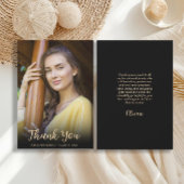 Modern Zwart Goud Foto Afstuderen Bedankkaart