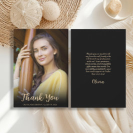 Modern Zwart Goud Foto Afstuderen Bedankkaart