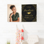 Modern Zwart Goud Foto Afstuderen Spandoek (Insitu)