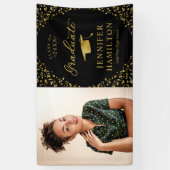 Modern Zwart Goud Foto Afstuderen Spandoek (Verticaal)