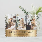 Modern Zwart Goud Foto Merry Christmas Kaart (Staand voorkant)