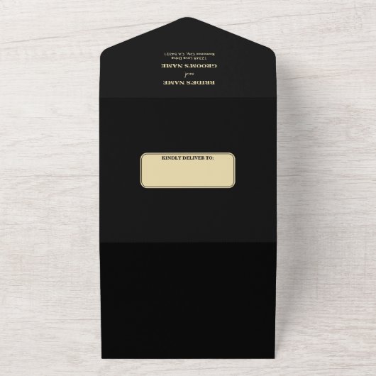 Modern Zwart Goud Foto Overlay Bruiloft All In One Uitnodiging