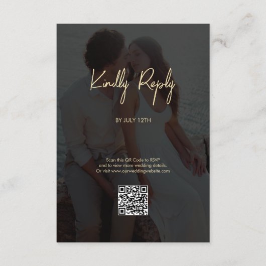 Modern Zwart Goud Foto Overlay Bruiloft Informatiekaartje (Voorkant)