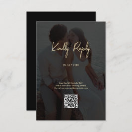 Modern Zwart Goud Foto Overlay Bruiloft Informatiekaartje