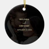 Modern Zwart Goud Foto Overlay Bruiloft Keramisch Ornament (Voorkant)