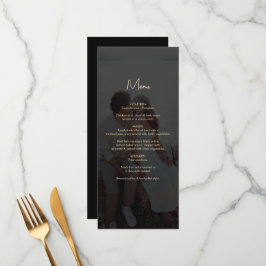 Modern Zwart Goud Foto Overlay Bruiloft Menu