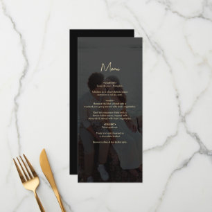 Modern Zwart Goud Foto Overlay Bruiloft Menu