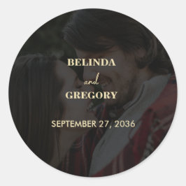 Modern Zwart Goud Foto Overlay Bruiloft Ronde Sticker