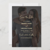 Modern Zwart Goud Foto Overlay Bruiloft Save The Date (Voorkant)