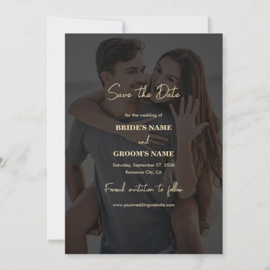Modern Zwart Goud Foto Overlay Bruiloft Save The Date (Voorkant)