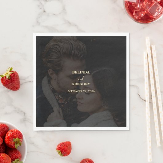 Modern Zwart Goud Foto Overlay Bruiloft Servet (Insitu)