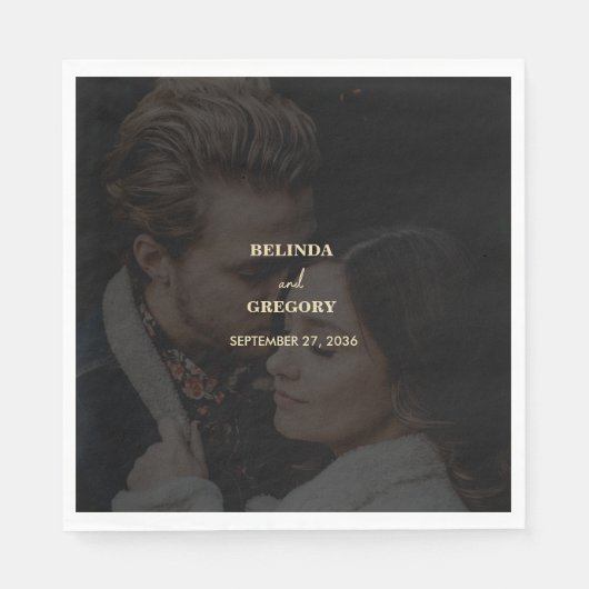 Modern Zwart Goud Foto Overlay Bruiloft Servet (Voorkant)