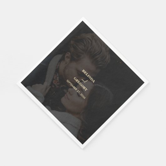 Modern Zwart Goud Foto Overlay Bruiloft Servet (Hoek)
