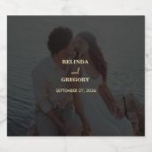 Modern Zwart Goud Foto Overlay Bruiloft Sparkling Wijnetiket (Enkel label)