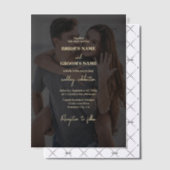 Modern Zwart Goud Foto Overlay Bruiloft Vellum Uitnodigingen (Offset (Uitnodiging))