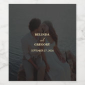 Modern Zwart Goud Foto Overlay Bruiloft Wijn Etiket (Enkel label)