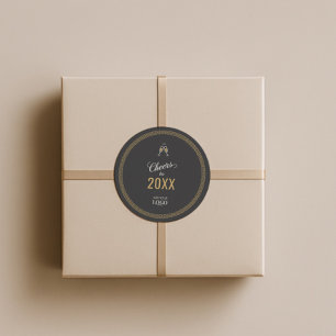 Modern Zwart & Goud Gelukkig Nieuwjaar Griekse Mea Ronde Sticker