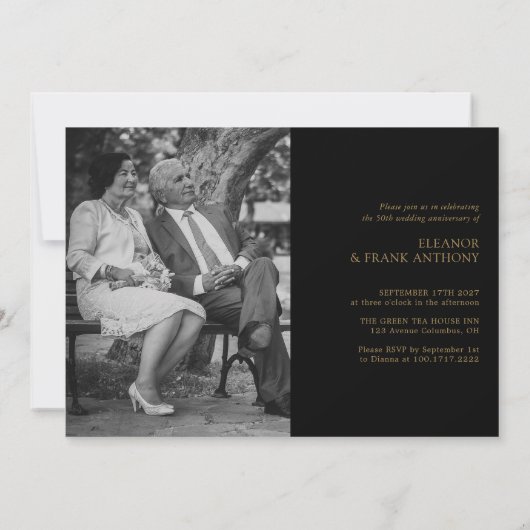 Modern Zwart & Goud: Gepersonaliseerd 50e Jubileum Kaart (Achterkant)