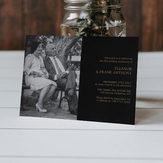 Modern Zwart & Goud: Gepersonaliseerd 50e Jubileum Kaart