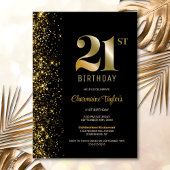 Modern Zwart Goud Glitter 21e Verjaardagsfeestje Kaart