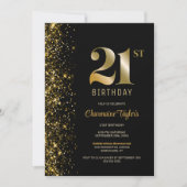 Modern Zwart Goud Glitter 21e Verjaardagsfeestje Kaart (Voorkant)