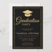 Modern Zwart Goud Glitter 24 Graduation Cap Party Kaart (Voorkant)