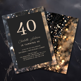 Modern, zwart, goud, glitter, 40. Birthday Kaart