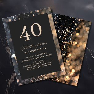 Modern, zwart, goud, glitter, 40. Birthday Kaart