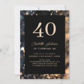 Modern, zwart, goud, glitter, 40. Birthday Kaart (Voorkant)