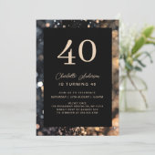 Modern, zwart, goud, glitter, 40. Birthday Kaart (Staand voorkant)