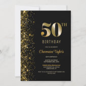Modern Zwart Goud Glitter 50e Verjaardagsfeest Kaart (Voorkant)